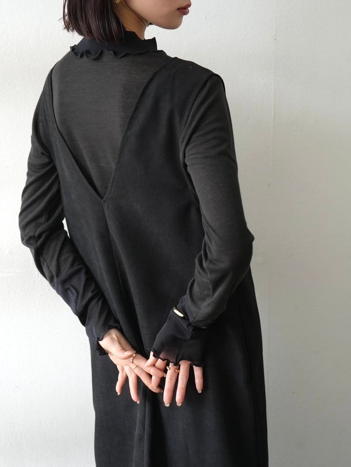 [予約]コットンガーゼシアー切替メロートップス/ブラック