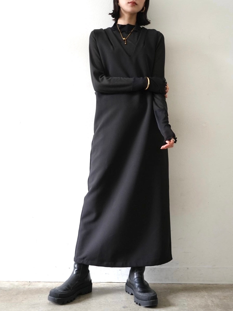 [予約]コットンガーゼシアー切替メロートップス/ブラック