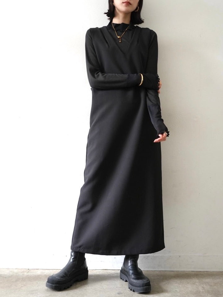 [予約]コットンガーゼシアー切替メロートップス/ブラック