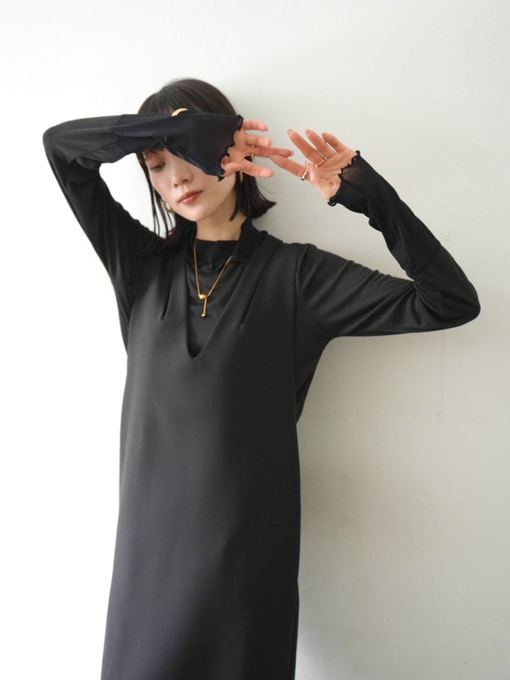 [予約]コットンガーゼシアー切替メロートップス/ブラック