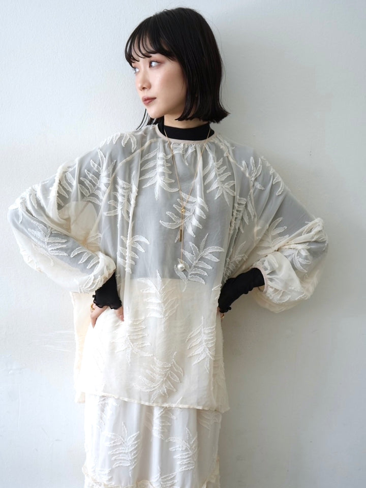 [予約]コットンガーゼシアー切替メロートップス/ブラック