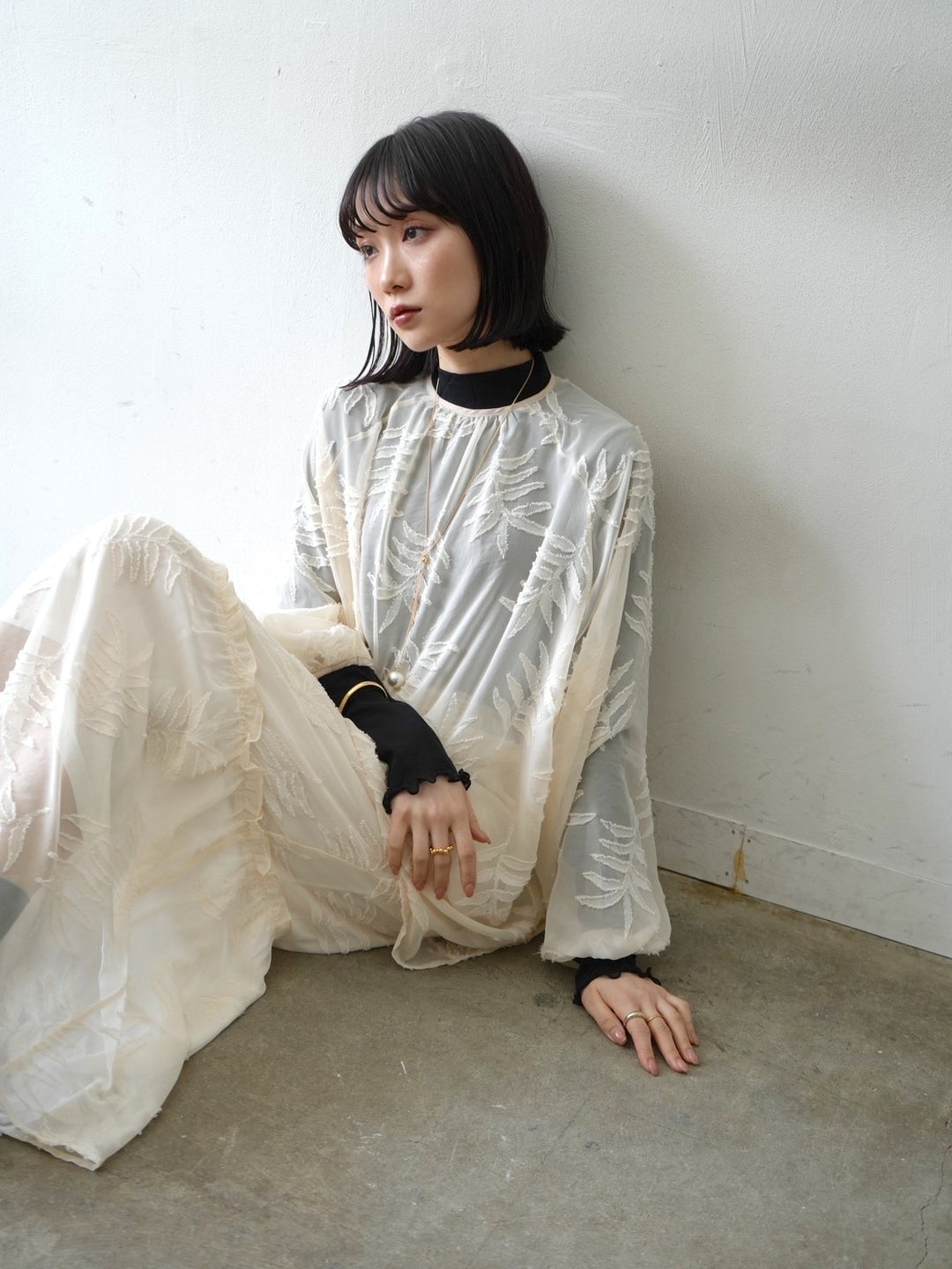 [予約]コットンガーゼシアー切替メロートップス/ブラック