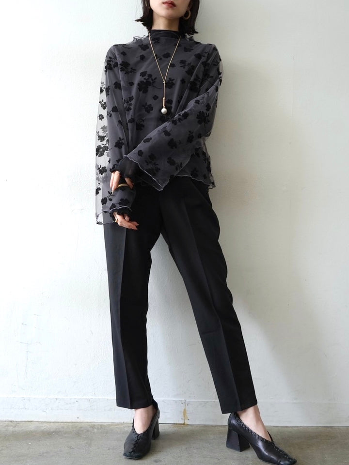 [予約]コットンガーゼシアー切替メロートップス/ブラック