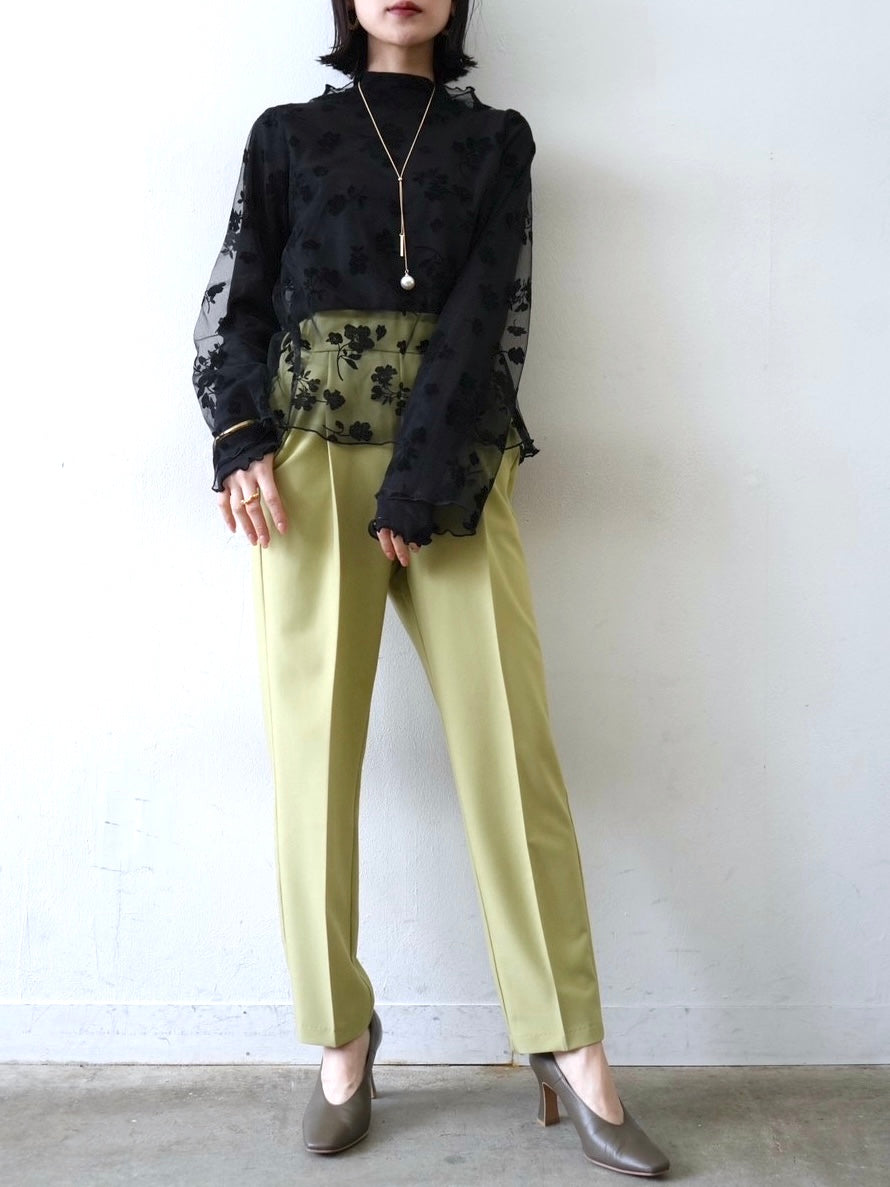 [予約]コットンガーゼシアー切替メロートップス/ブラック