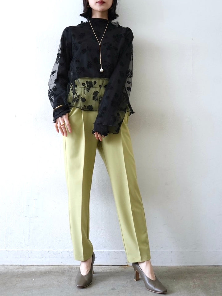 [予約]コットンガーゼシアー切替メロートップス/ブラック