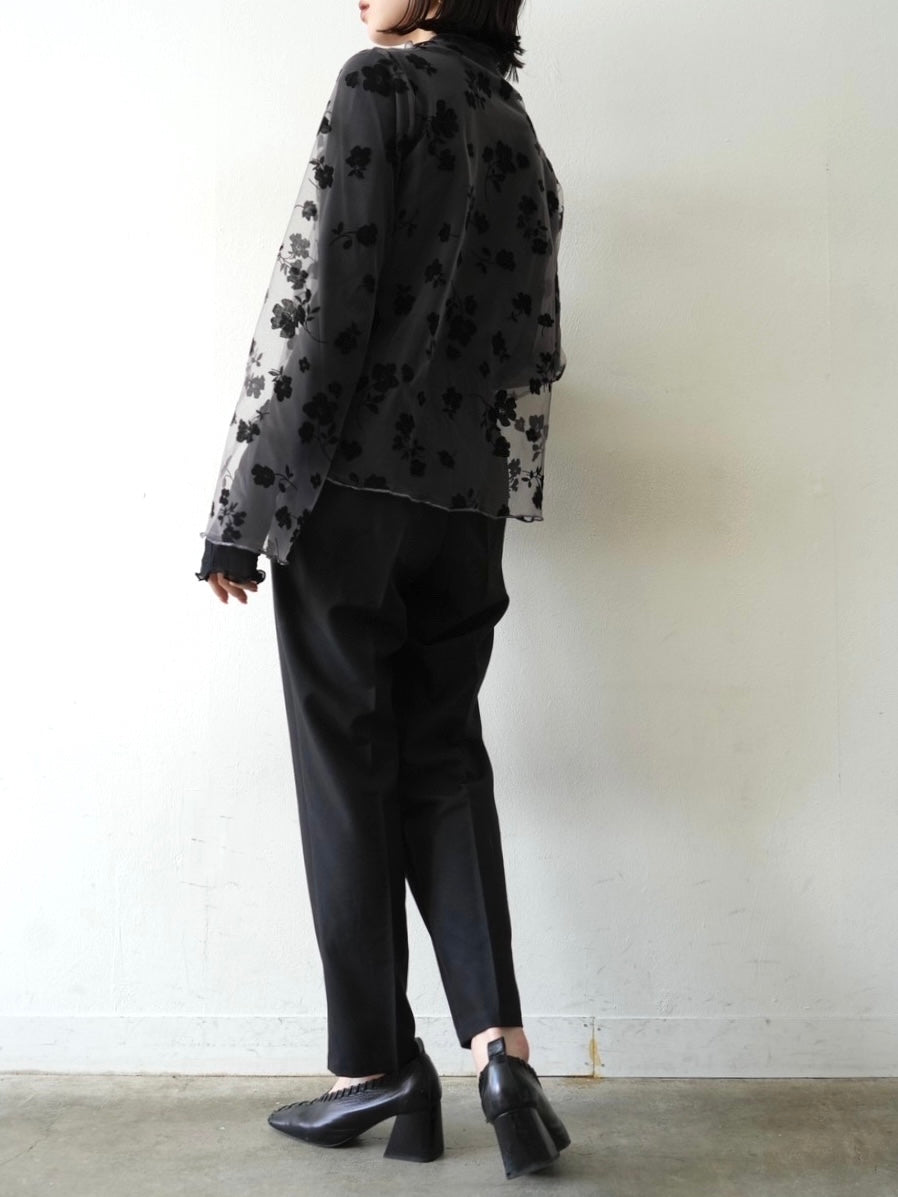 [予約]コットンガーゼシアー切替メロートップス/ブラック