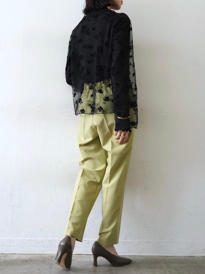 [予約]コットンガーゼシアー切替メロートップス/ブラック