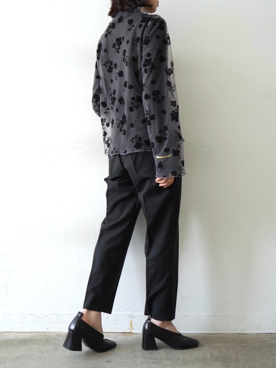 [予約]コットンガーゼシアー切替メロートップス/ブラック