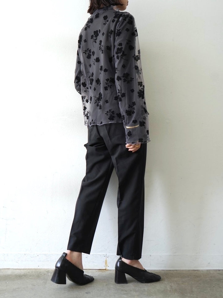 [予約]コットンガーゼシアー切替メロートップス/ブラック