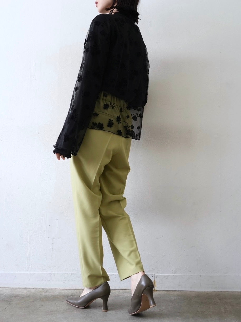 [予約]コットンガーゼシアー切替メロートップス/ブラック