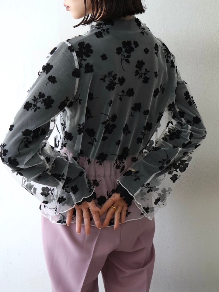 [予約]コットンガーゼシアー切替メロートップス/ブラック