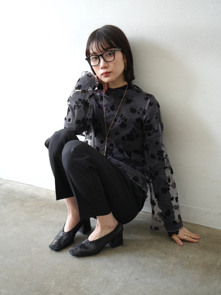 [予約]コットンガーゼシアー切替メロートップス/ブラック