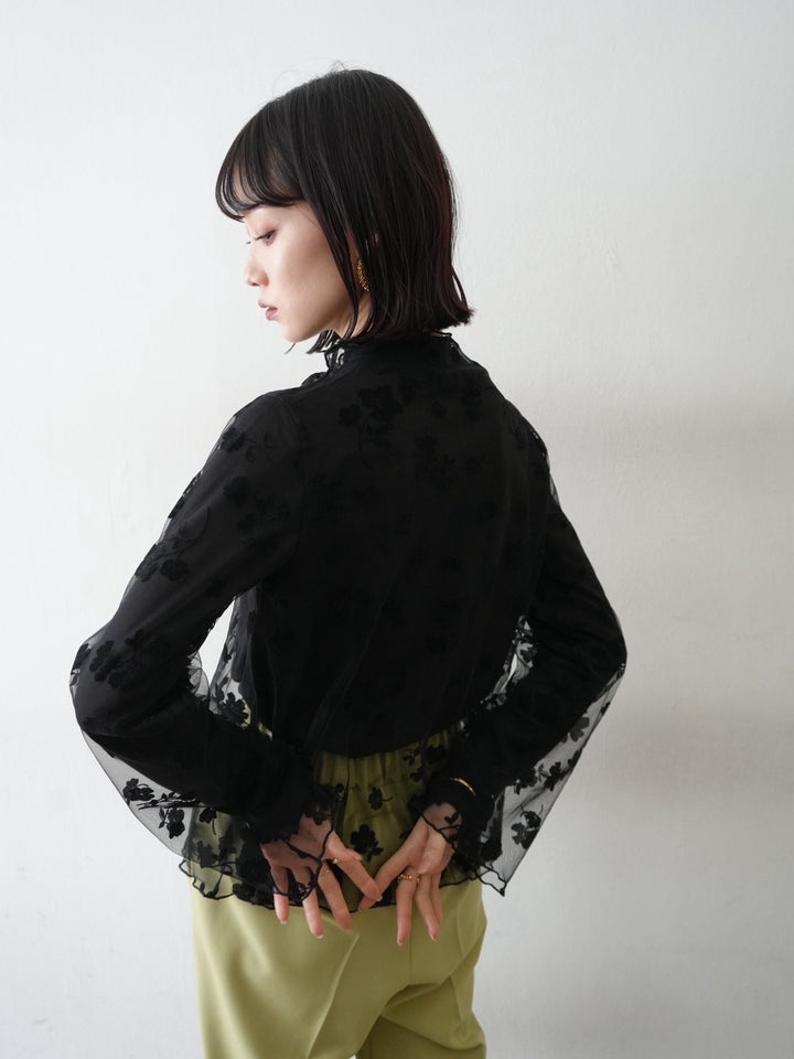 [予約]コットンガーゼシアー切替メロートップス/ブラック