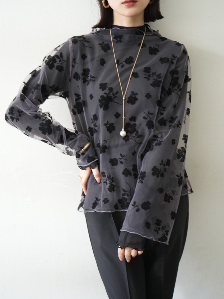 [予約]コットンガーゼシアー切替メロートップス/ブラック