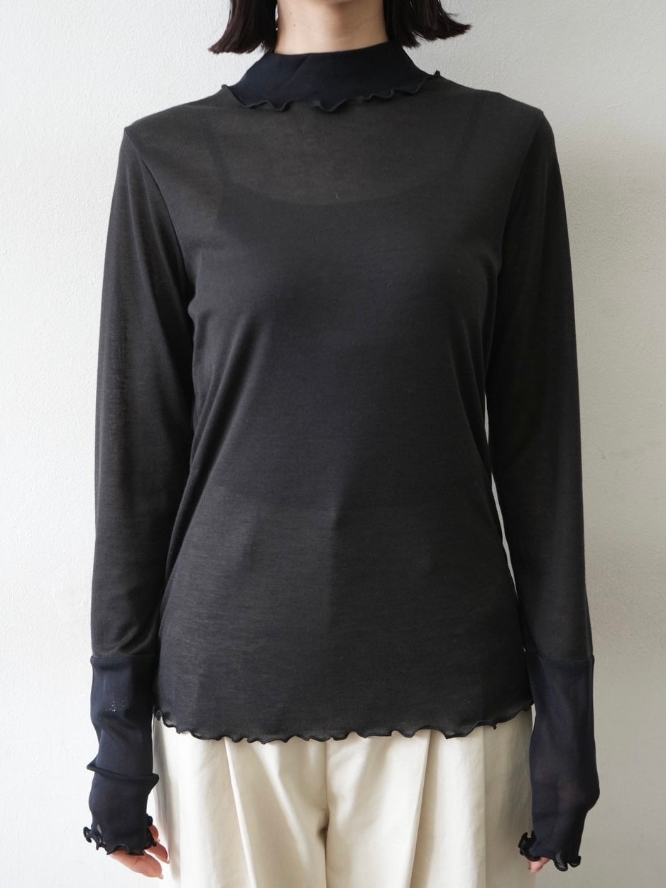 [予約]コットンガーゼシアー切替メロートップス/ブラック