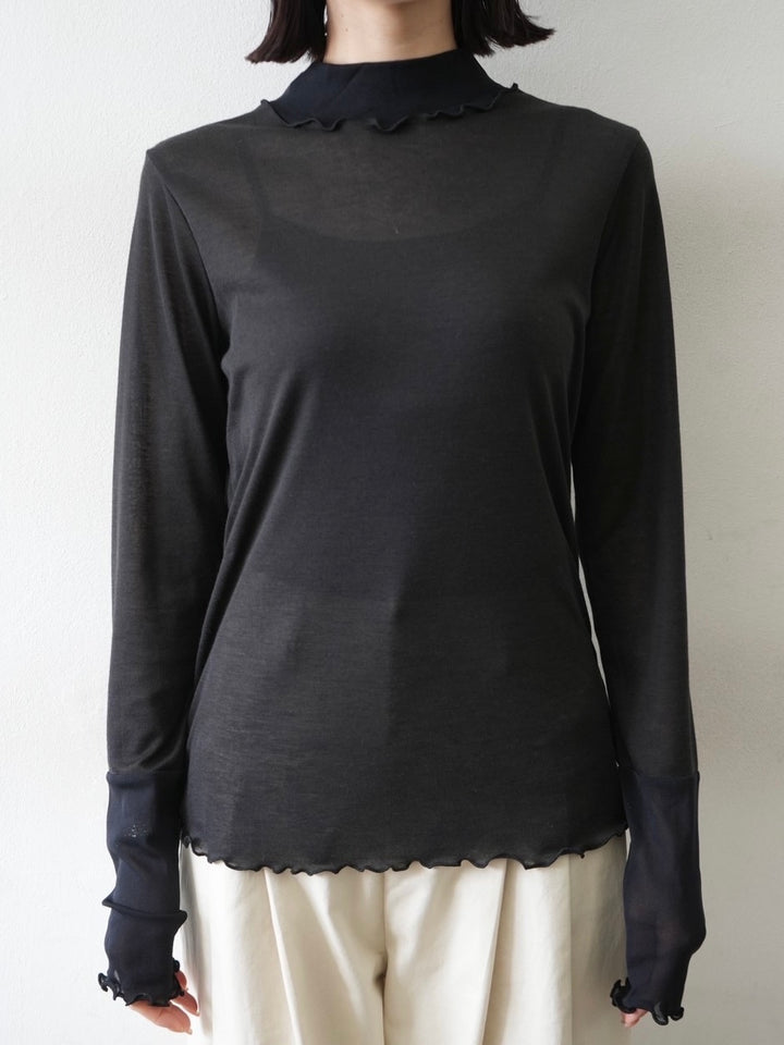 [予約]コットンガーゼシアー切替メロートップス/ブラック