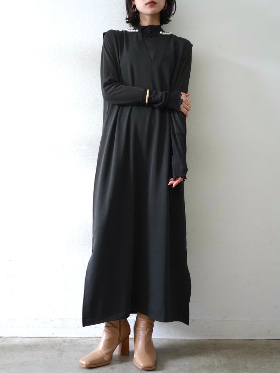 [予約]コットンガーゼシアー切替メロートップス/ブラック