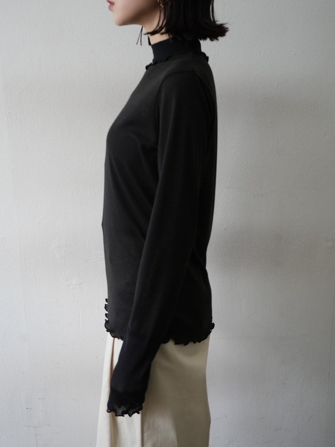 [予約]コットンガーゼシアー切替メロートップス/ブラック