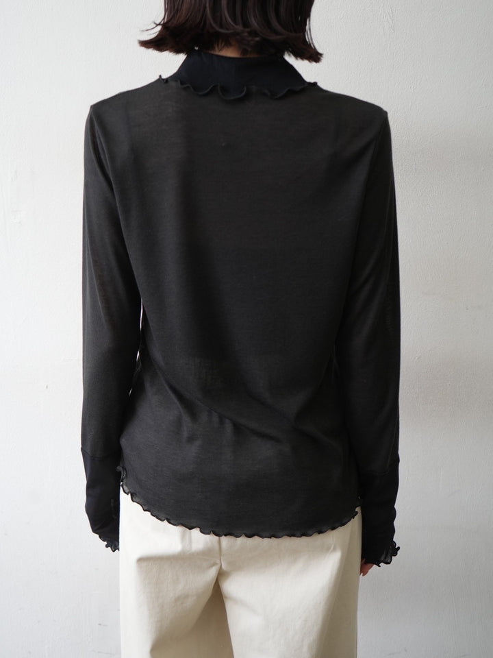 [予約]コットンガーゼシアー切替メロートップス/ブラック