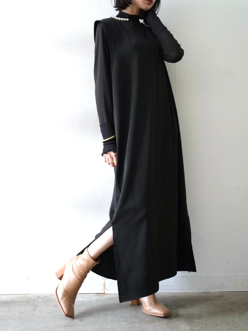 [予約]コットンガーゼシアー切替メロートップス/ブラック