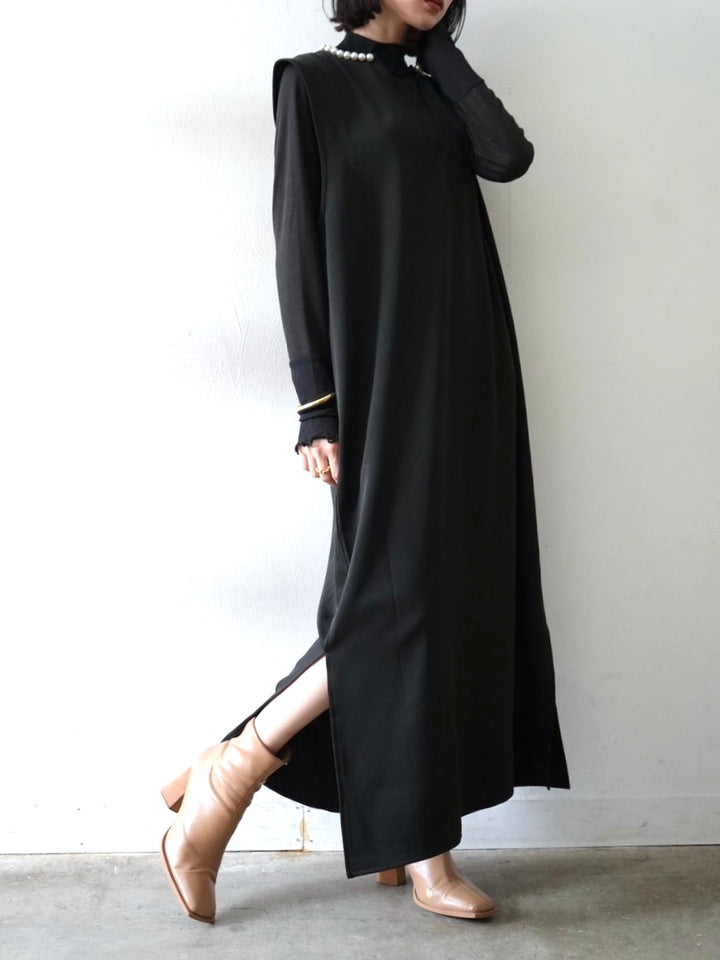 [予約]コットンガーゼシアー切替メロートップス/ブラック