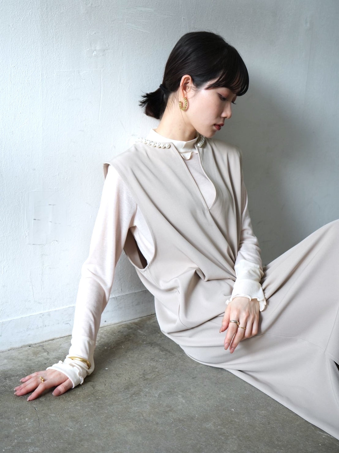 [予約]コットンガーゼシアー切替メロートップス/アイボリー