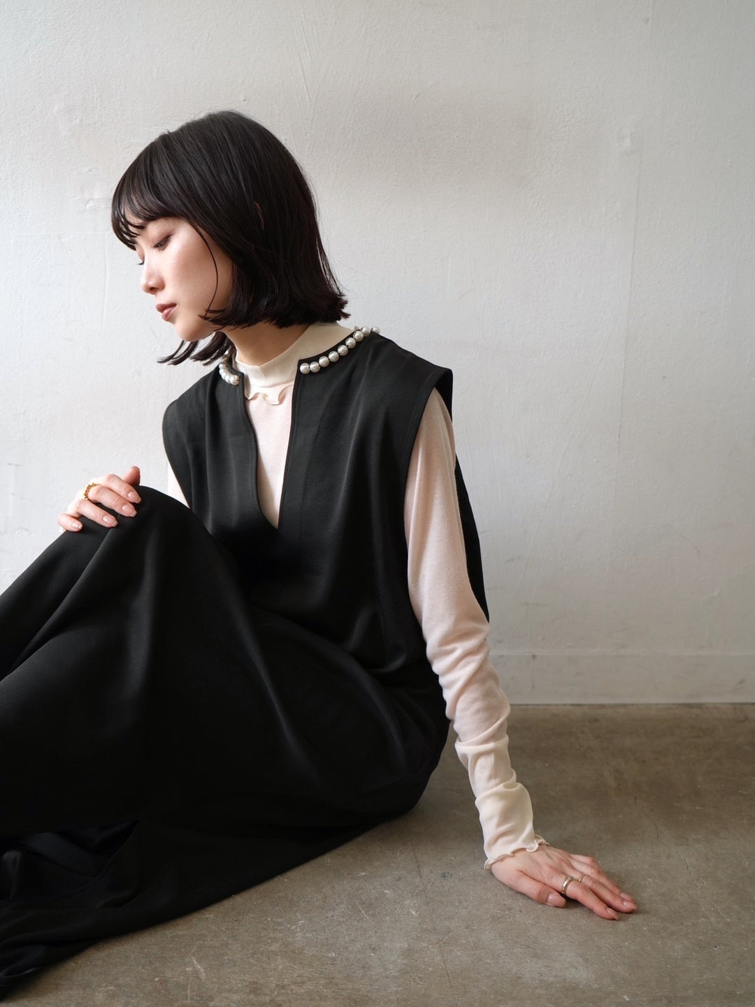 [予約]コットンガーゼシアー切替メロートップス/アイボリー