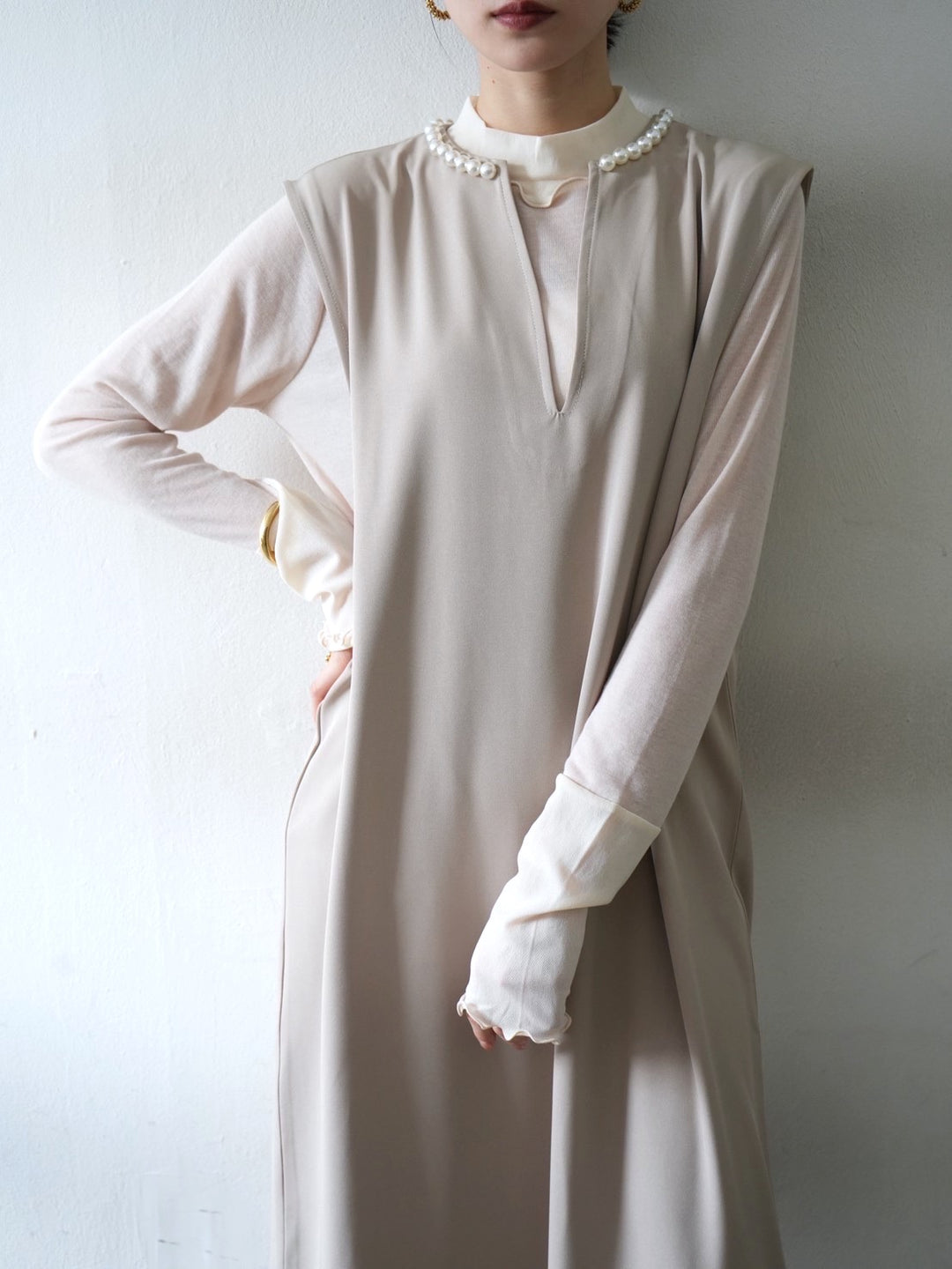 [予約]コットンガーゼシアー切替メロートップス/アイボリー