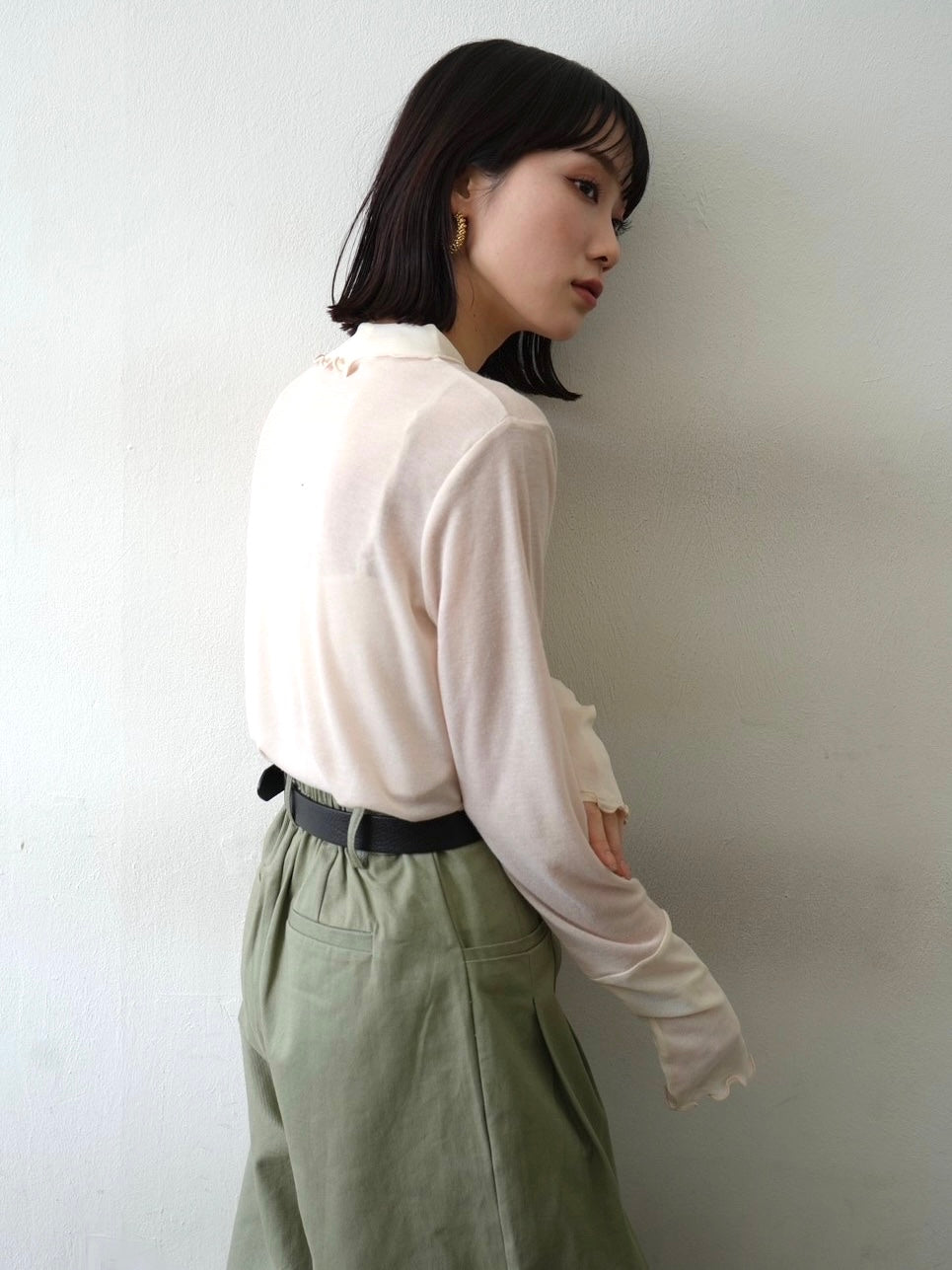 [予約]コットンガーゼシアー切替メロートップス/アイボリー