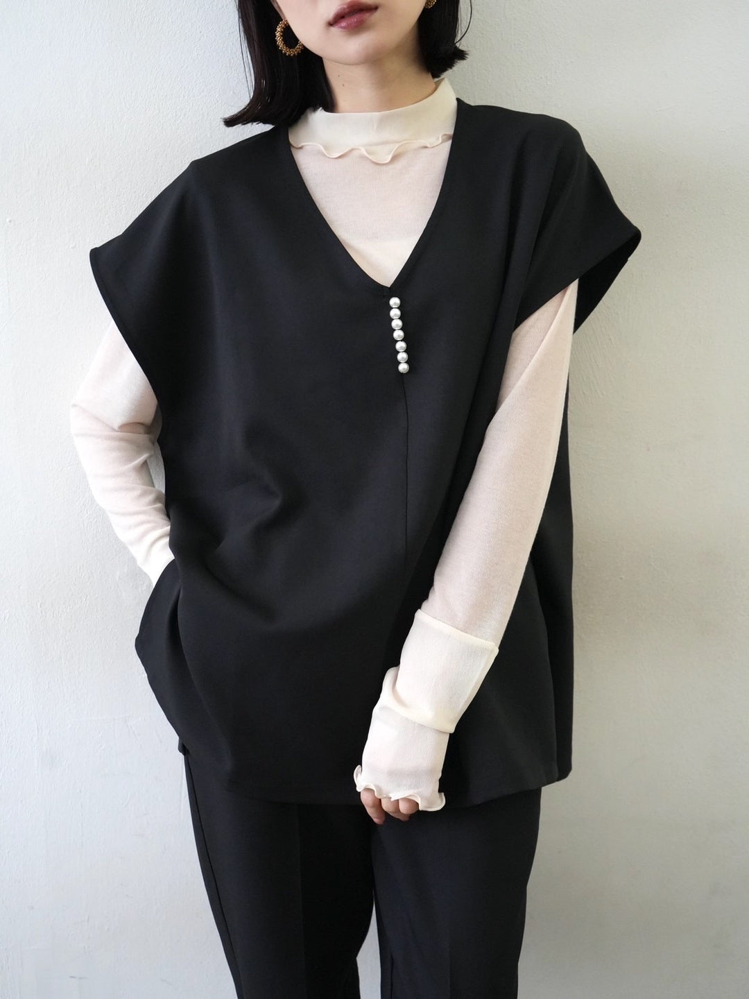 [予約]コットンガーゼシアー切替メロートップス/アイボリー