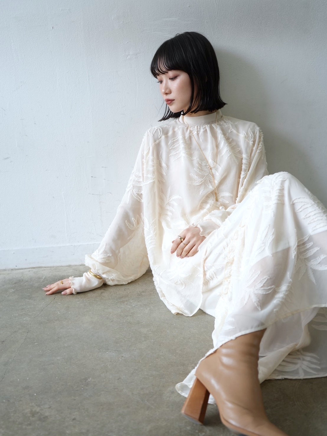 [予約]コットンガーゼシアー切替メロートップス/アイボリー