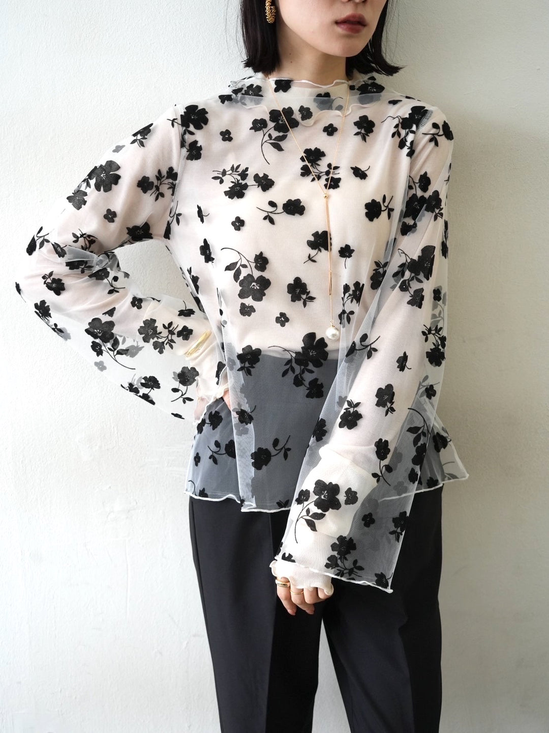 [予約]コットンガーゼシアー切替メロートップス/アイボリー