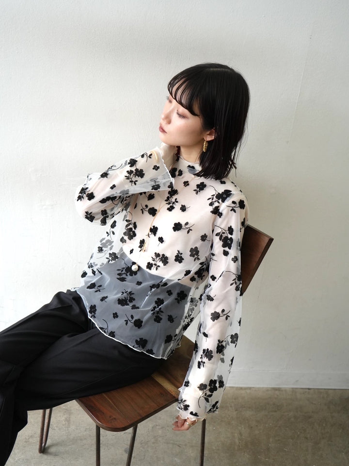 [予約]コットンガーゼシアー切替メロートップス/アイボリー