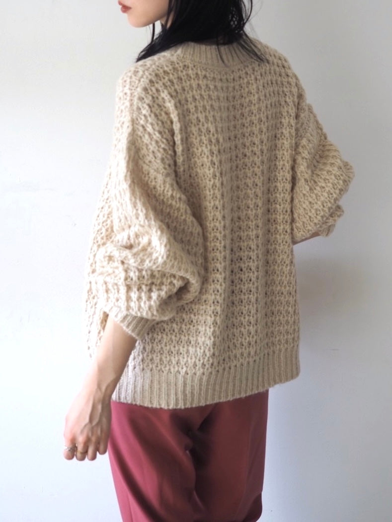 予約]モヘアタッチ透かし編みルーズニット/アイボリー – Lumier