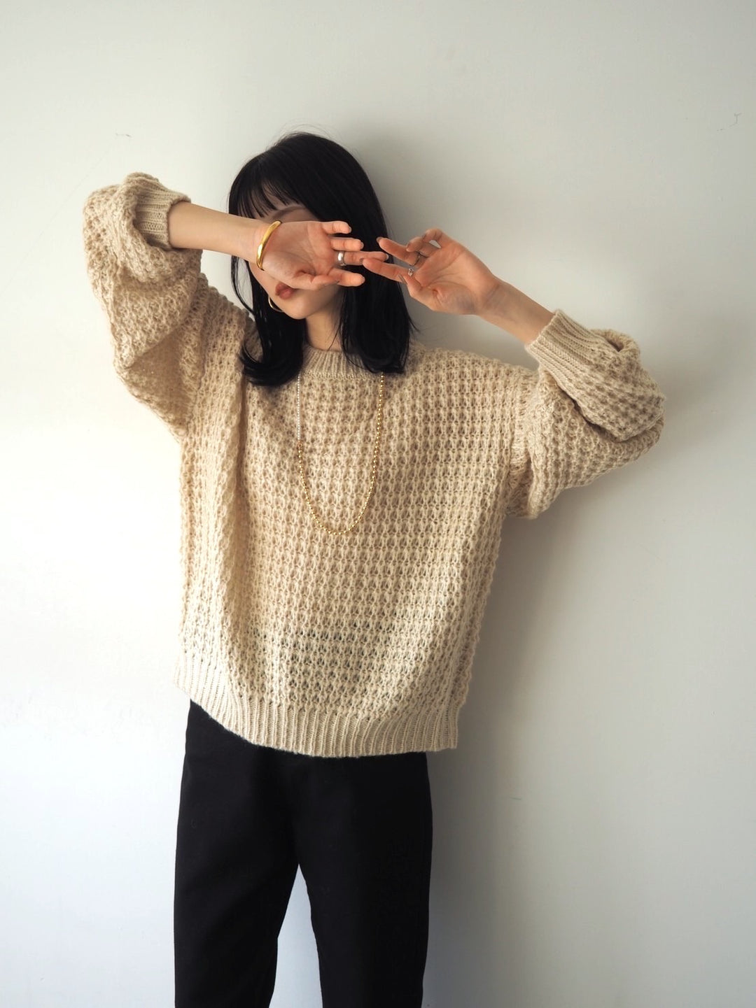 [Pre-order] Mohair-like openwork loose knit/ivory