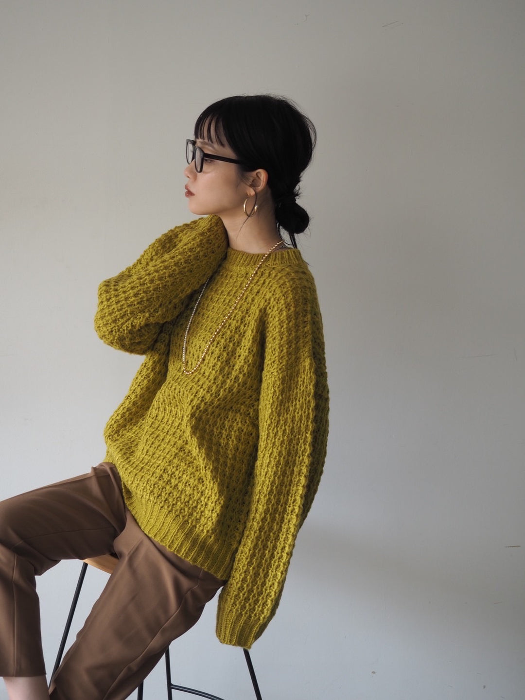[Pre-order] Mohair-touch openwork loose knit/pistachio