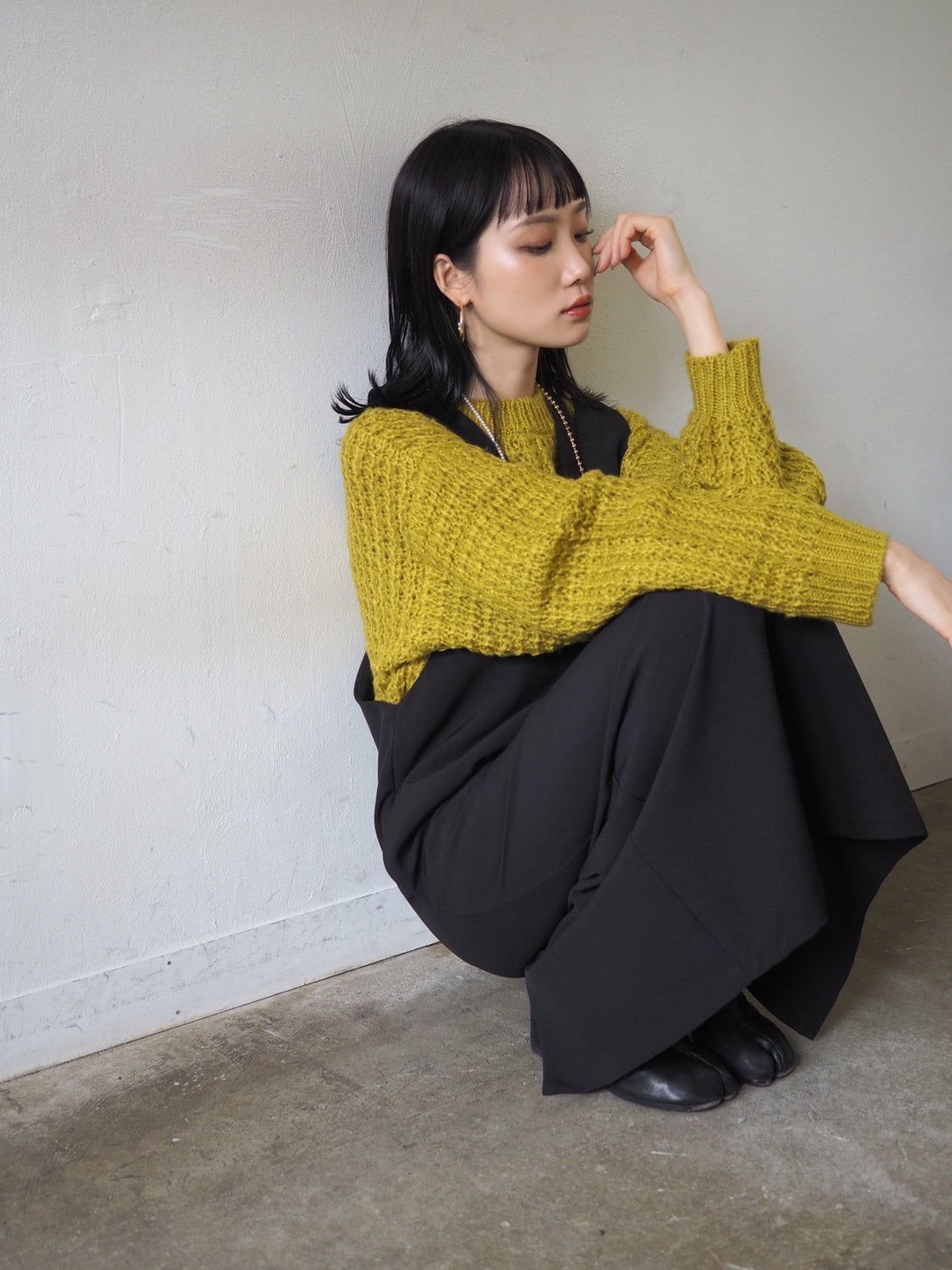 [Pre-order] Mohair-touch openwork loose knit/pistachio