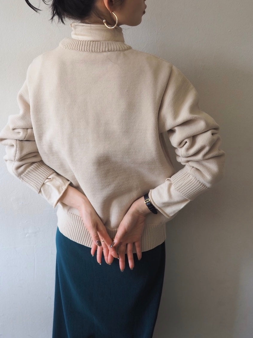 [予約]刺繍ロゴポリエステルニットプルオーバー/アイボリー