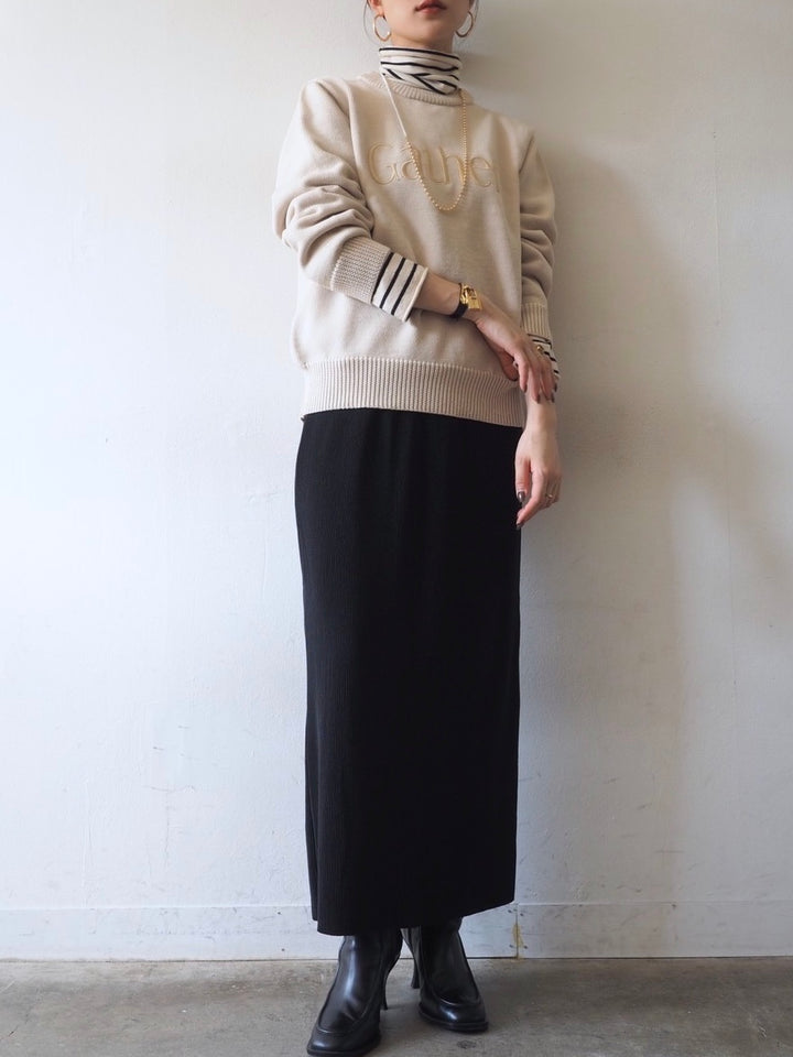 [予約]刺繍ロゴポリエステルニットプルオーバー/アイボリー