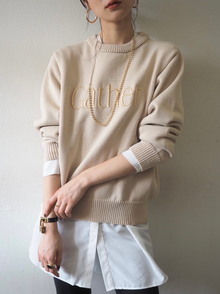 [予約]刺繍ロゴポリエステルニットプルオーバー/アイボリー