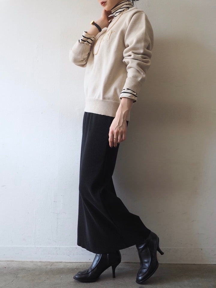 [予約]刺繍ロゴポリエステルニットプルオーバー/アイボリー