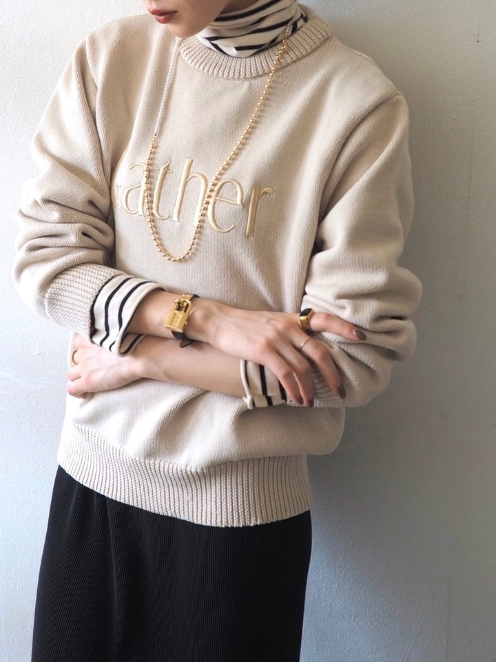 [予約]刺繍ロゴポリエステルニットプルオーバー/アイボリー