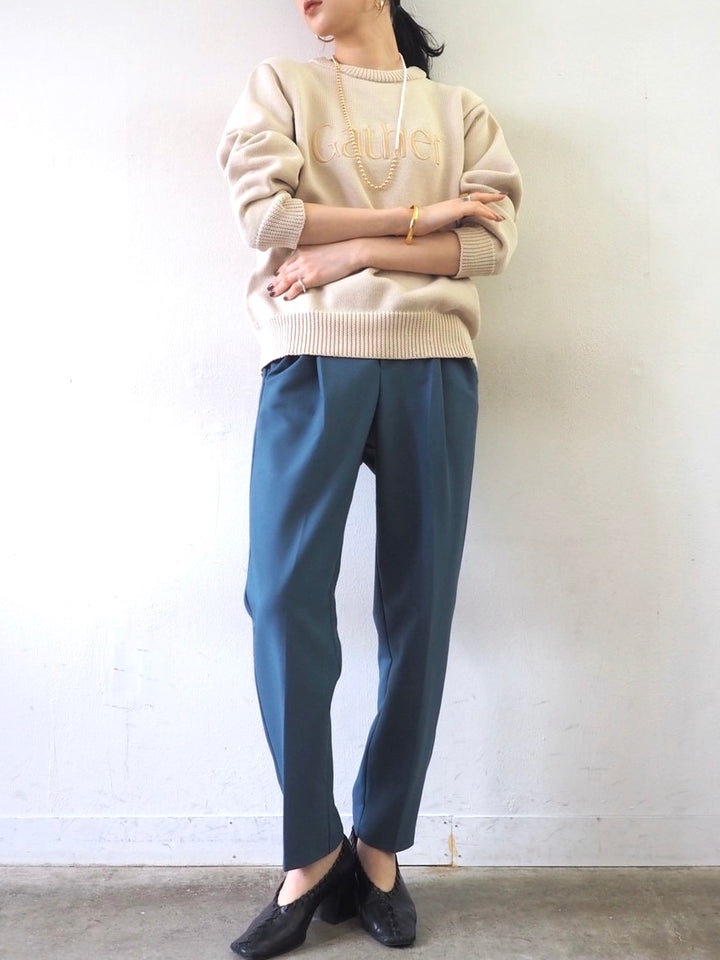 [予約]刺繍ロゴポリエステルニットプルオーバー/アイボリー