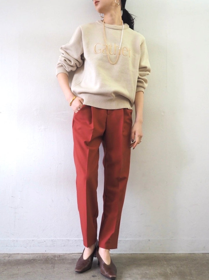 [予約]刺繍ロゴポリエステルニットプルオーバー/アイボリー