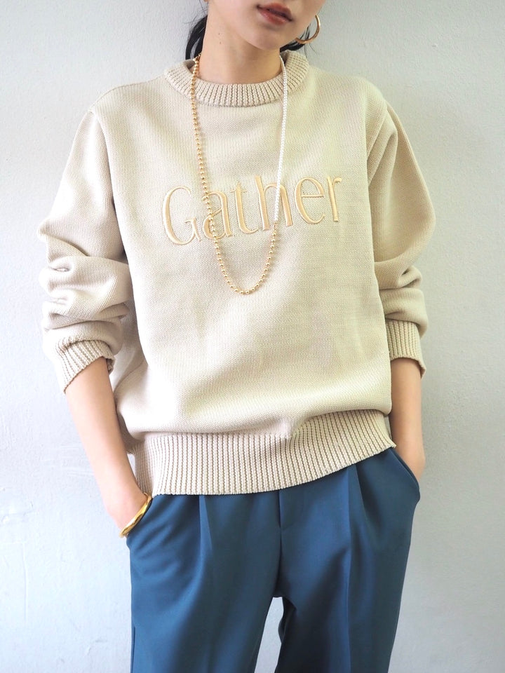 [予約]刺繍ロゴポリエステルニットプルオーバー/アイボリー
