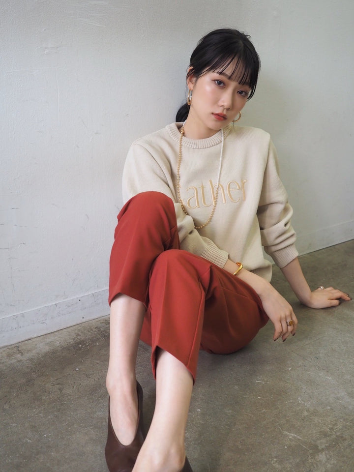 [予約]刺繍ロゴポリエステルニットプルオーバー/アイボリー