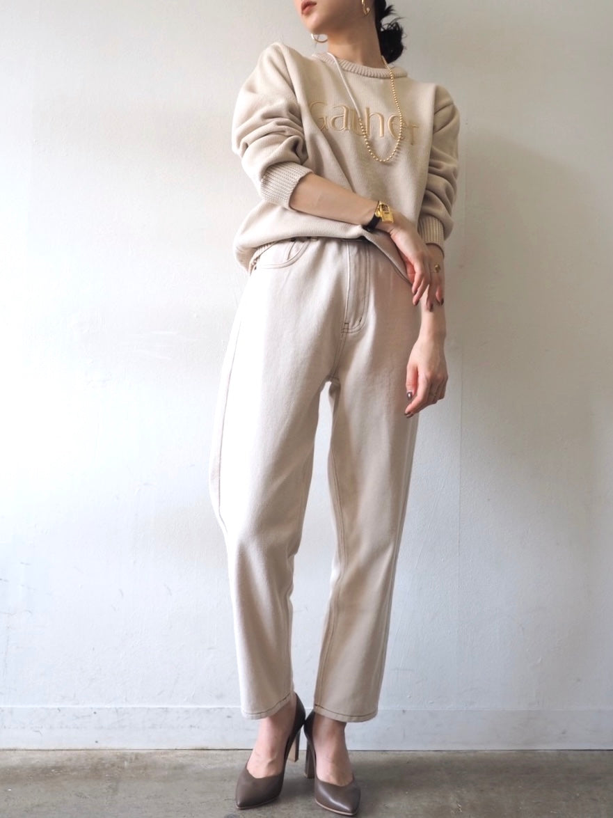 [予約]刺繍ロゴポリエステルニットプルオーバー/アイボリー