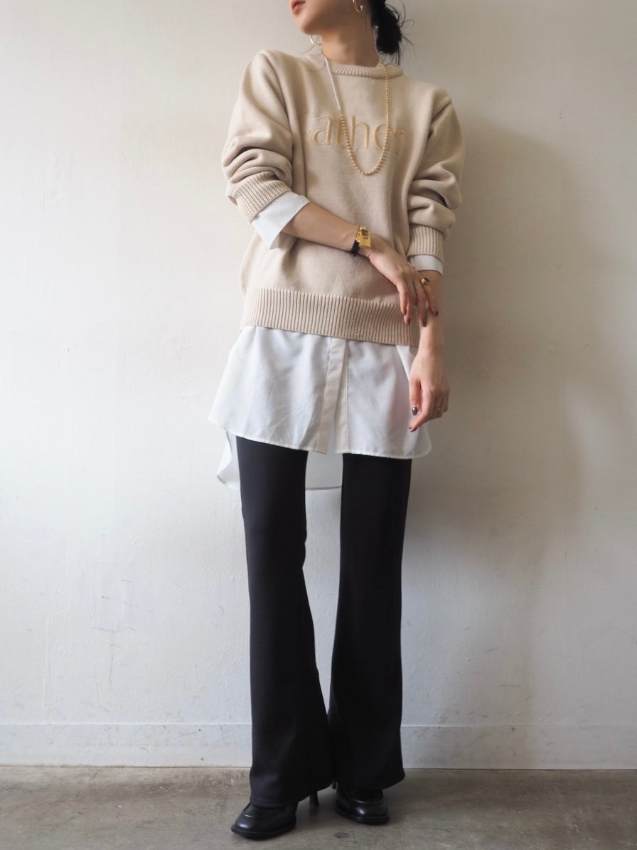 [予約]刺繍ロゴポリエステルニットプルオーバー/アイボリー