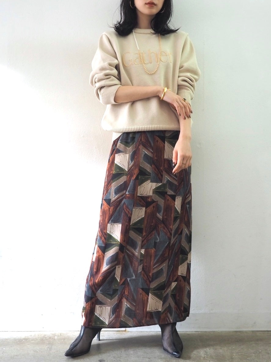 [予約]刺繍ロゴポリエステルニットプルオーバー/アイボリー