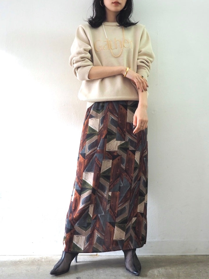 [予約]刺繍ロゴポリエステルニットプルオーバー/アイボリー